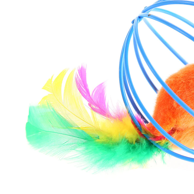 Hachi Cat Toy Factory Colorful Feather Mouse in Cage