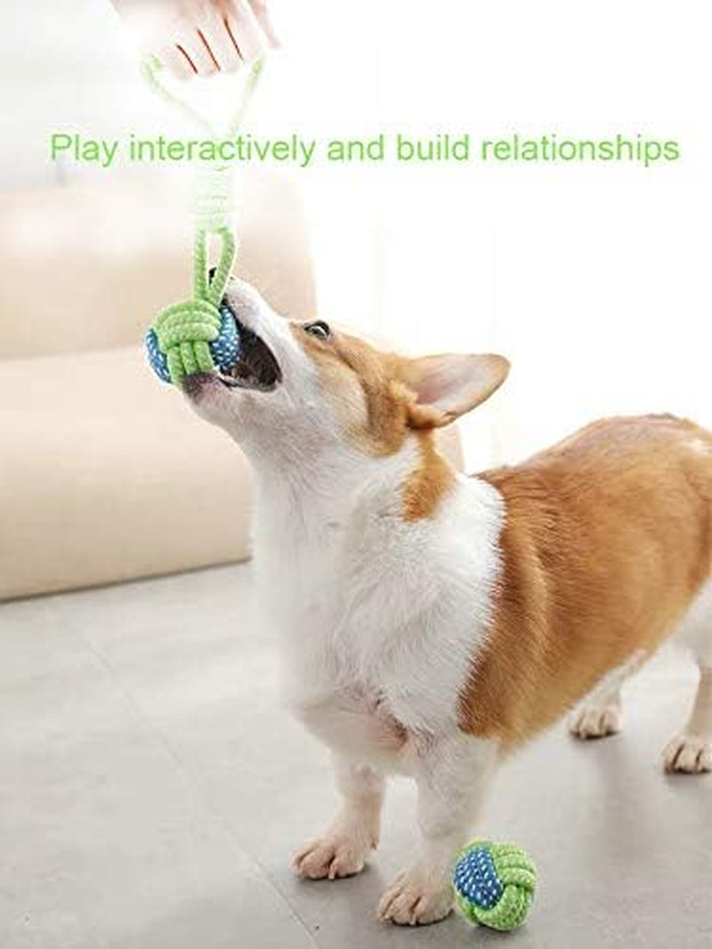 Dog Toy Interactive Chewing Rope Ball Toys Natural Cotton Washable Durable Tug of War for Small Medium Dogs Puppies Training Playing Teeth Cleaning (Drop Ball)
