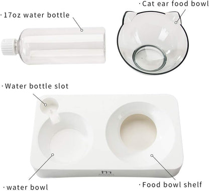 Double Elevated Dog Cat Bowl, Pets Water and Food Bowl Set, 15° Raised Tilted Dishes Indoor for Kitten, Puppies, Small or Medium Size Dogs Cats