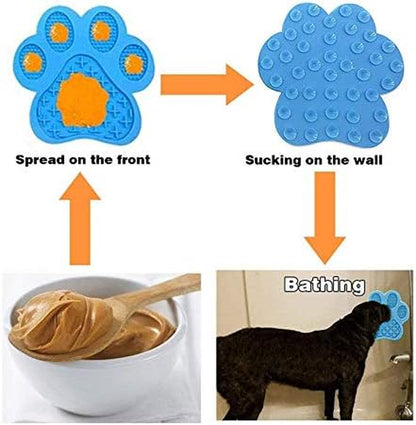 Licking Mat for Dog Anxiety - Peanut Butter Slow Feeder Bowl, Pad with Strong Suction to Wall for Pet Bathing, Grooming, and Training (Blue)