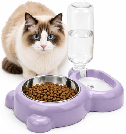 2 in 1 Dog Cat Food and Water Bowl Set with Auto-Water Dispenser, Blue