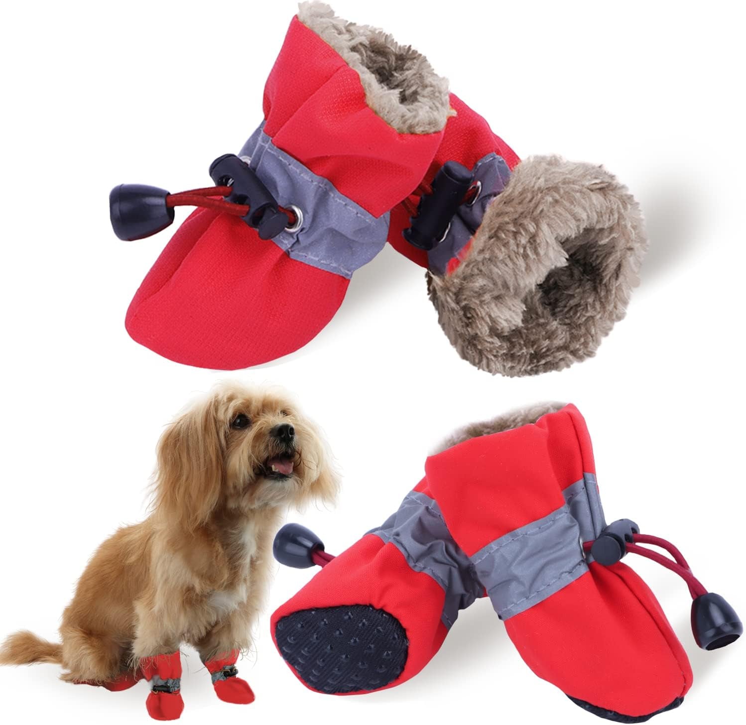 Dog Snow Boots, Dog Shoes for Winter, Dog Winter Boots for Small Medium Dogs Puppies, Dog Boots & Paw Protectors with Anti-Slip Sole and Plush, Pack of 4