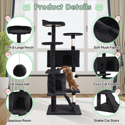 70" Cat Tree Cat Condo Cat Trees and Towers Multi-Level Activity Center Cat Playhouse with Sisal Scratching Posts & Perch for Kittens, Easy to Assemble, Dark Gray