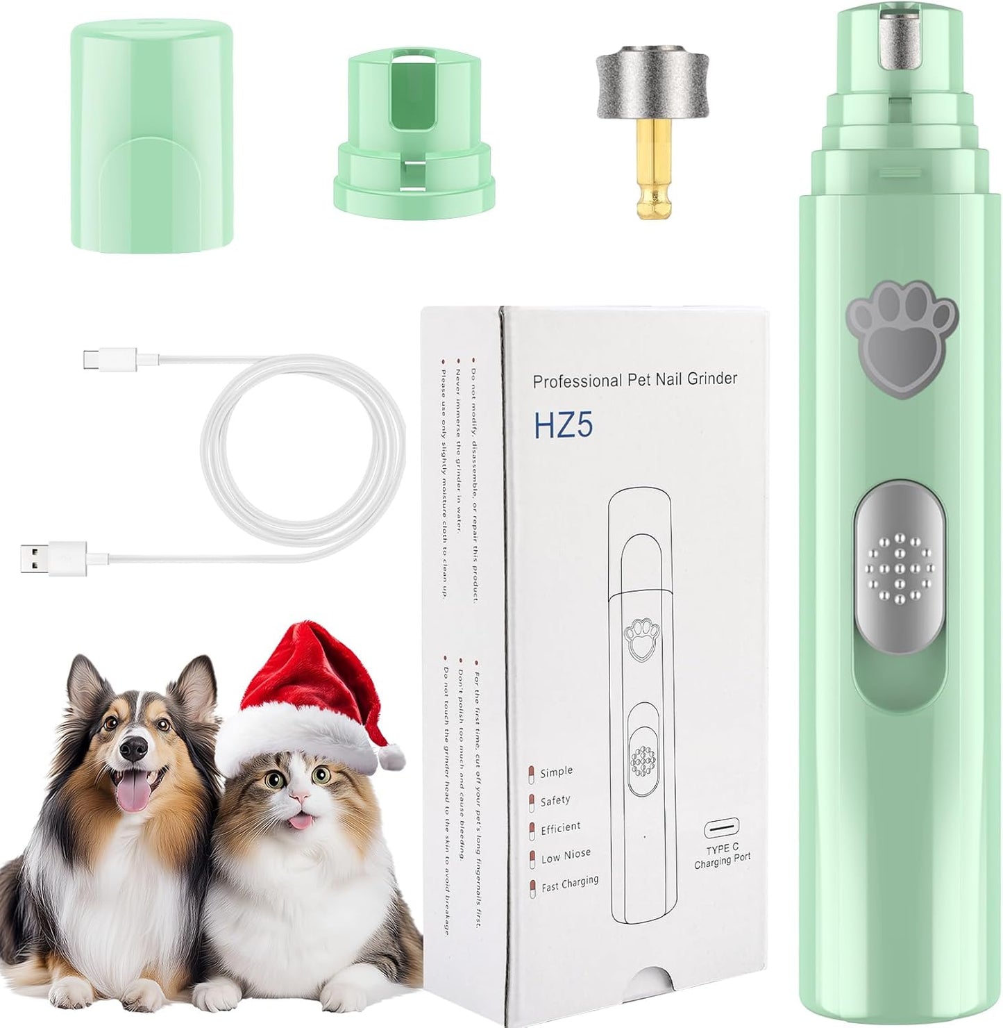 Dog Nail Trimmers with Light, Cat Dog Nail Clippers, Dog Nail Grinder Quiet for Large Medium Small Dogs Paw & Cats Claw, Electric 2-Speed Pet Toenail Grooming Supplies, Gifts for Dog Lovers.