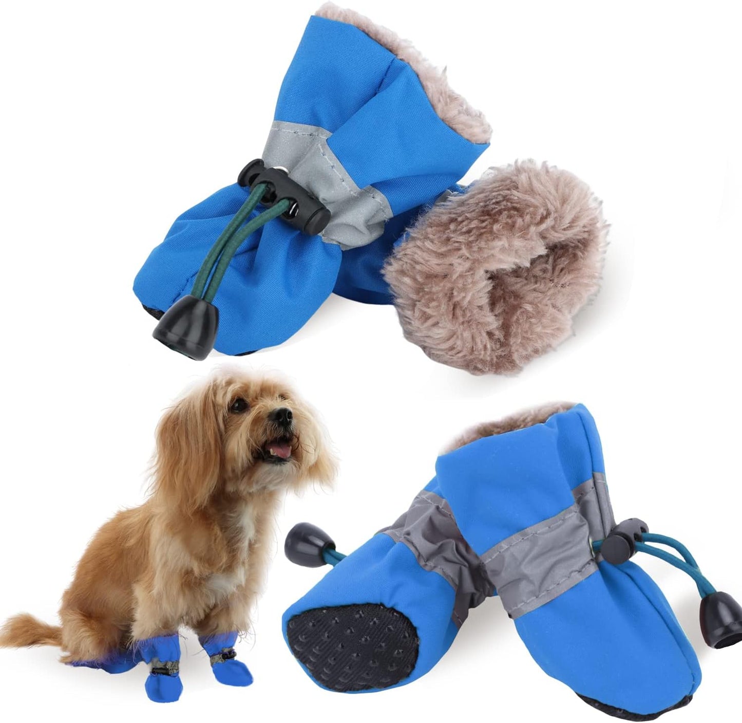 Dog Snow Boots, Dog Shoes for Winter, Dog Winter Boots for Small Medium Dogs Puppies, Dog Boots & Paw Protectors with Anti-Slip Sole and Plush, Pack of 4
