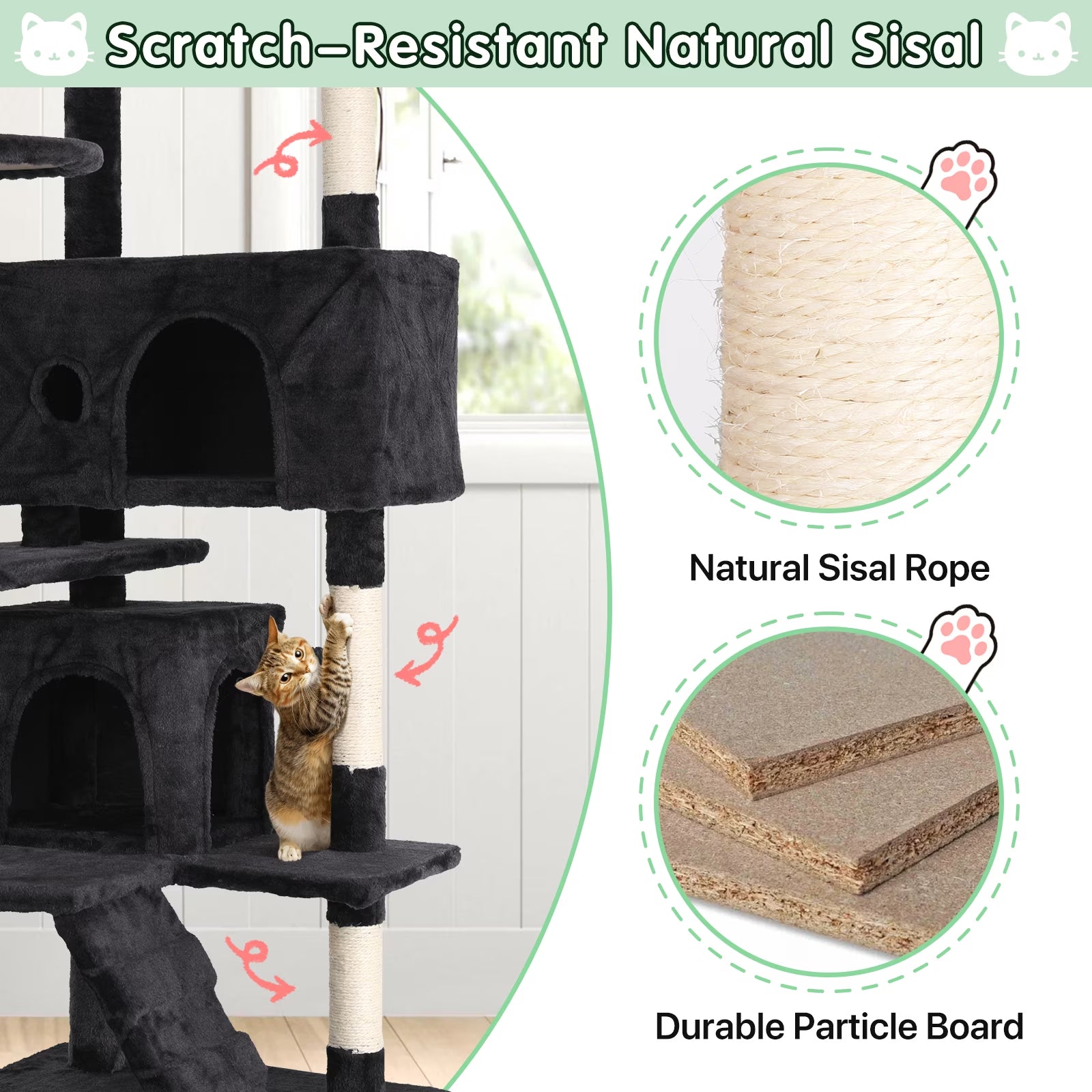 70" Cat Tree Cat Condo Cat Trees and Towers Multi-Level Activity Center Cat Playhouse with Sisal Scratching Posts & Perch for Kittens, Easy to Assemble, Dark Gray