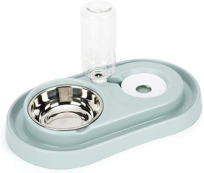 Double Dog Cat Bowls Water and Food Bowl Set，Detachable Stainless Steel Bowl Automatic Water Dispenser Bottle Pet Feeder for Small or Medium Size Dogs Cats Puppy Kitten Rabbit