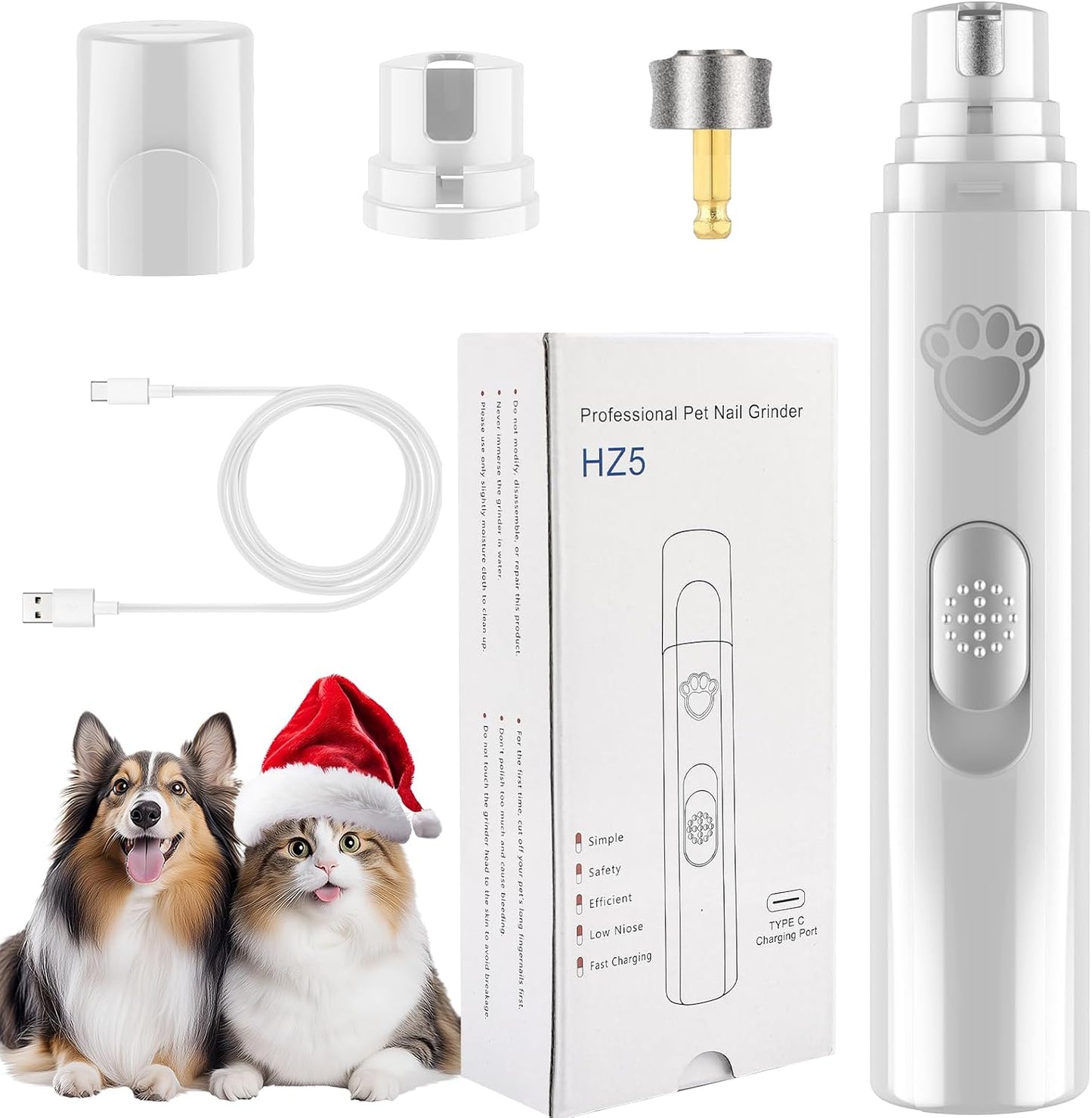 Dog Nail Trimmers with Light, Cat Dog Nail Clippers, Dog Nail Grinder Quiet for Large Medium Small Dogs Paw & Cats Claw, Electric 2-Speed Pet Toenail Grooming Supplies, Gifts for Dog Lovers.