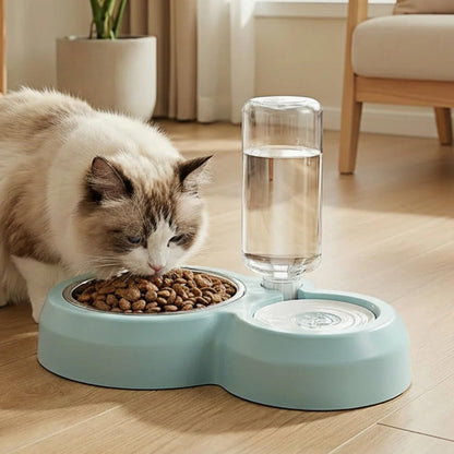 2 in 1 Dog Cat Food and Water Bowl Set with Auto-Water Dispenser, Blue