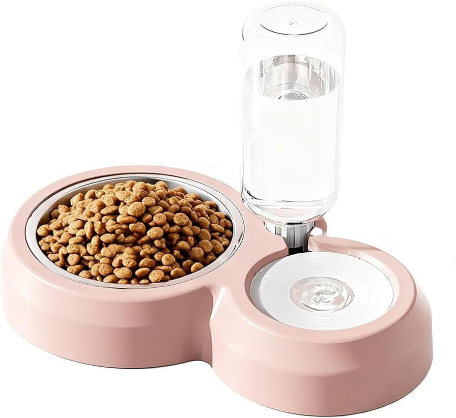 2 in 1 Dog Cat Food and Water Bowl Set with Auto-Water Dispenser, Blue