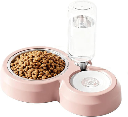 2 in 1 Dog Cat Food and Water Bowl Set with Auto-Water Dispenser, Blue