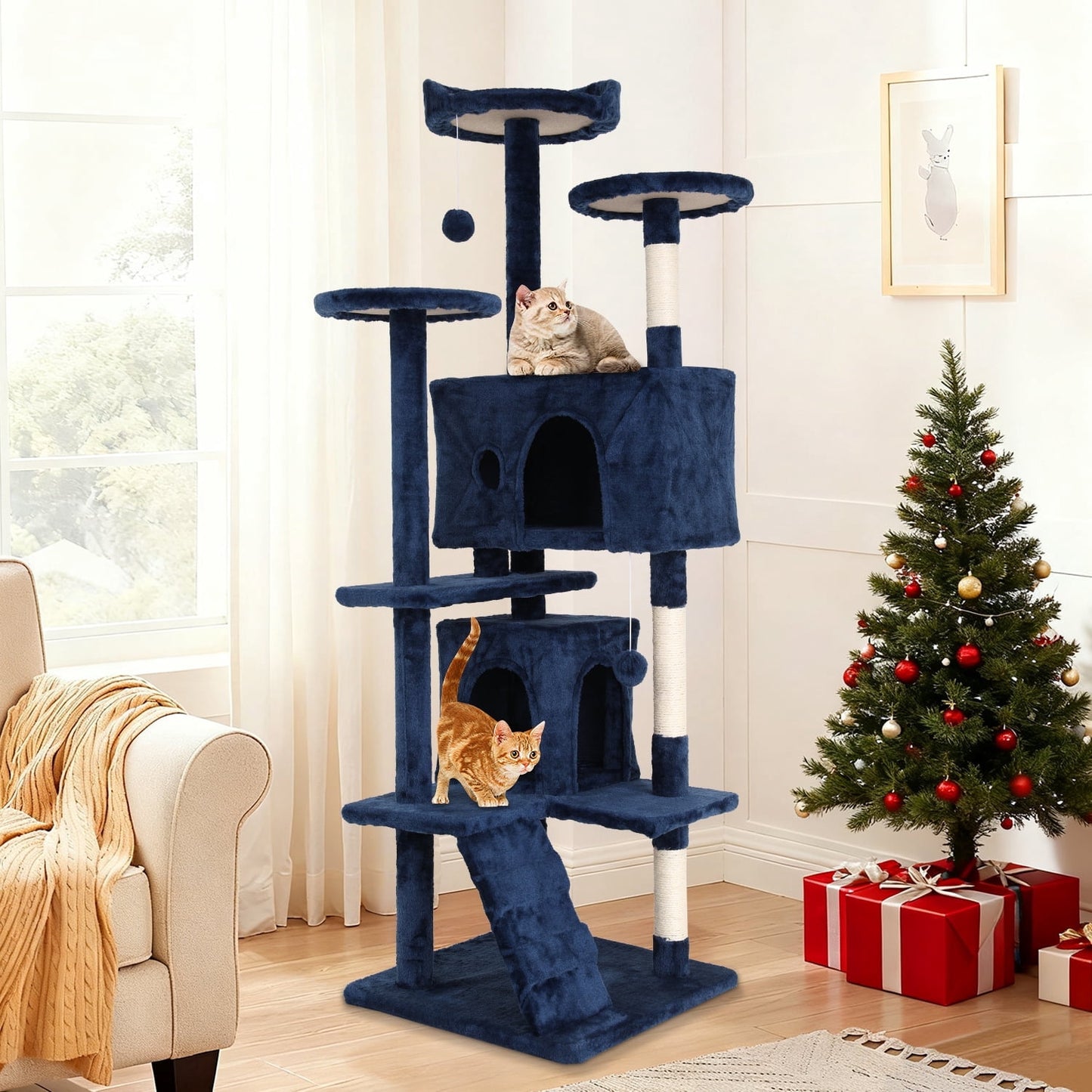 70" Cat Tree Cat Condo Cat Trees and Towers Multi-Level Activity Center Cat Playhouse with Sisal Scratching Posts & Perch for Kittens, Easy to Assemble, Dark Gray