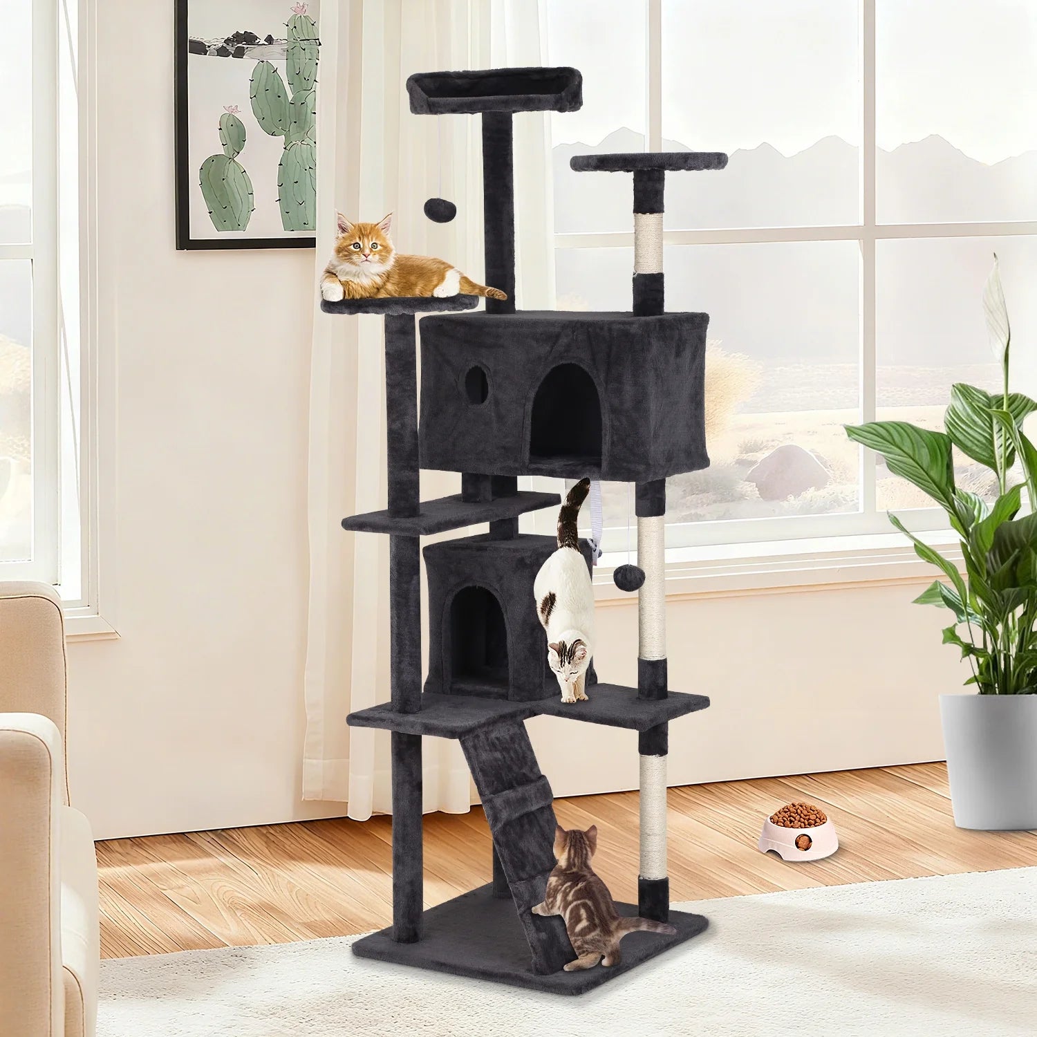 70" Cat Tree Cat Condo Cat Trees and Towers Multi-Level Activity Center Cat Playhouse with Sisal Scratching Posts & Perch for Kittens, Easy to Assemble, Dark Gray
