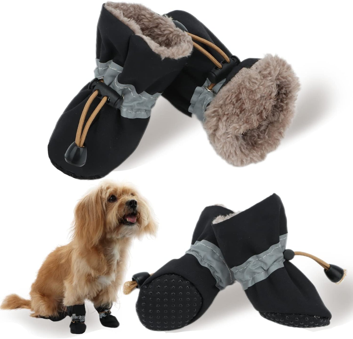 Dog Snow Boots, Dog Shoes for Winter, Dog Winter Boots for Small Medium Dogs Puppies, Dog Boots & Paw Protectors with Anti-Slip Sole and Plush, Pack of 4