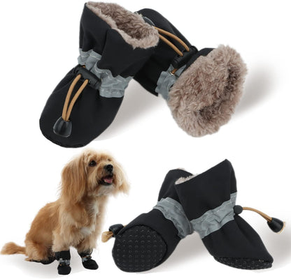 Dog Snow Boots, Dog Shoes for Winter, Dog Winter Boots for Small Medium Dogs Puppies, Dog Boots & Paw Protectors with Anti-Slip Sole and Plush, Pack of 4
