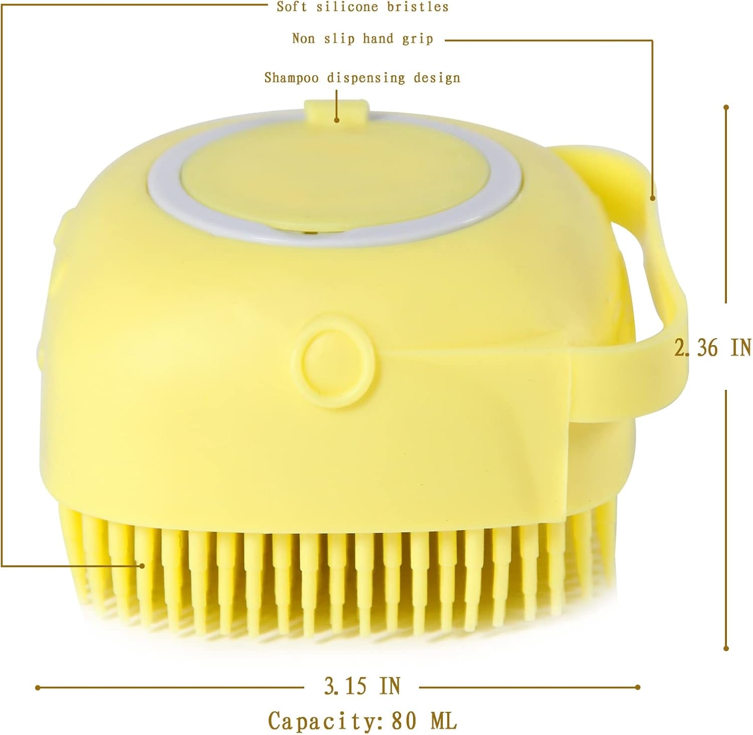 Pet Bath Brush Dog Shampoo Dispenser Dog Bath Brush Scrubber (Yellow)