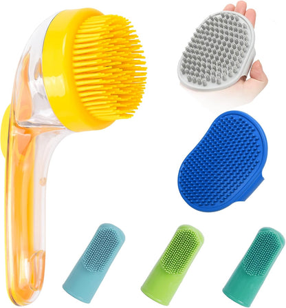 (6 Pcs)  Pet Grooming Bath Massage Brush with Soap and Shampoo Dispenser Soft Silicone Bristle for Long Short Haired Dogs Cats Shower
