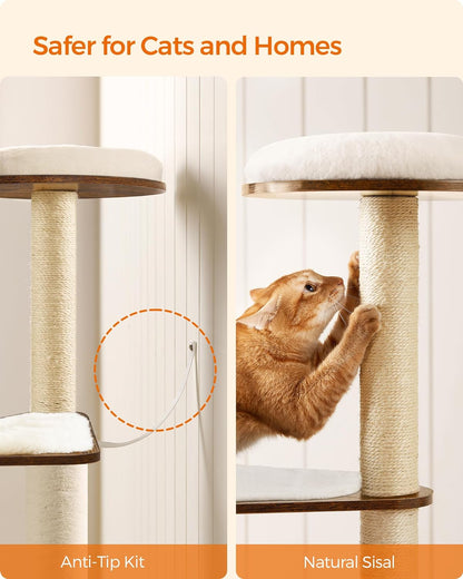 Cat Tree, 64.6-Inch Multi-Level Tower with 5 Scratching Posts