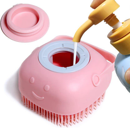 Pet Bath Brush Dog Shampoo Dispenser Dog Bath Brush Scrubber (Yellow)