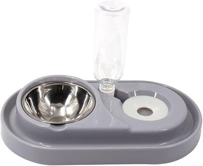 Double Dog Cat Bowls Water and Food Bowl Set，Detachable Stainless Steel Bowl Automatic Water Dispenser Bottle Pet Feeder for Small or Medium Size Dogs Cats Puppy Kitten Rabbit