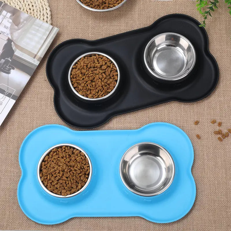 Non-slip Silicone Pet Bowl with Stainless Steel Insert