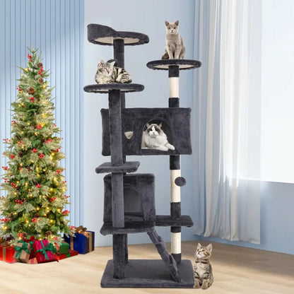 70" Cat Tree Cat Condo Cat Trees and Towers Multi-Level Activity Center Cat Playhouse with Sisal Scratching Posts & Perch for Kittens, Easy to Assemble, Dark Gray
