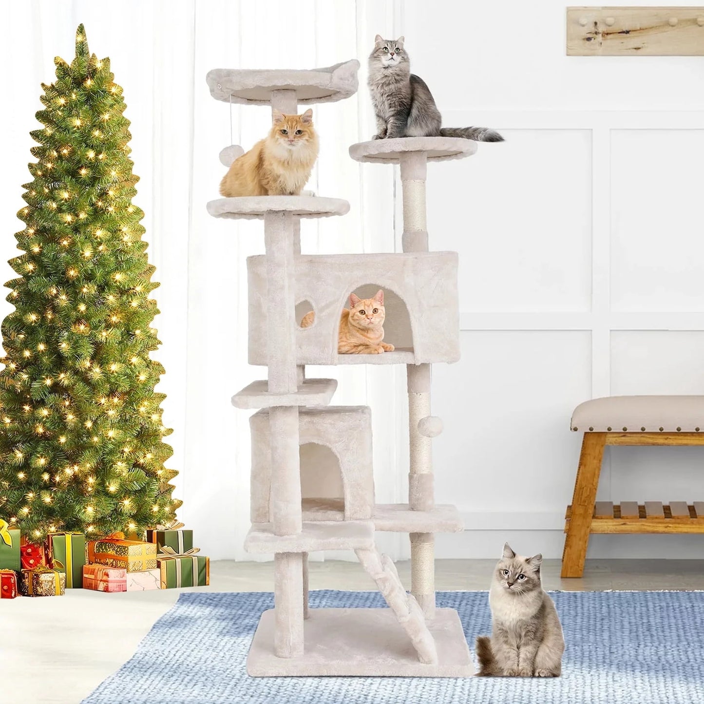70" Cat Tree Cat Condo Cat Trees and Towers Multi-Level Activity Center Cat Playhouse with Sisal Scratching Posts & Perch for Kittens, Easy to Assemble, Dark Gray