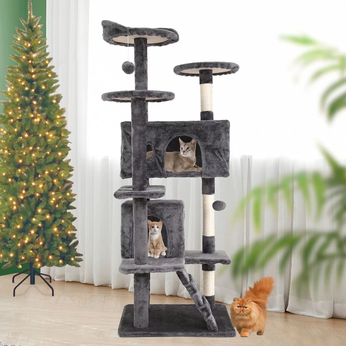 70" Cat Tree Cat Condo Cat Trees and Towers Multi-Level Activity Center Cat Playhouse with Sisal Scratching Posts & Perch for Kittens, Easy to Assemble, Dark Gray