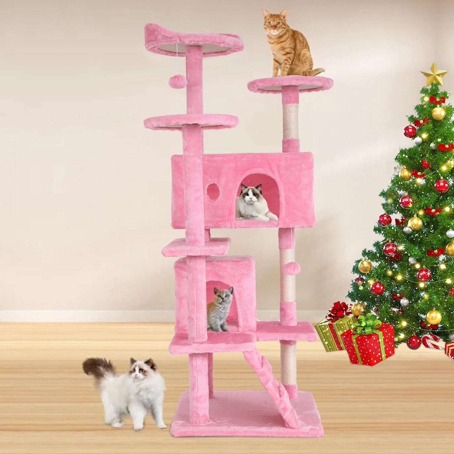 70" Cat Tree Cat Condo Cat Trees and Towers Multi-Level Activity Center Cat Playhouse with Sisal Scratching Posts & Perch for Kittens, Easy to Assemble, Dark Gray