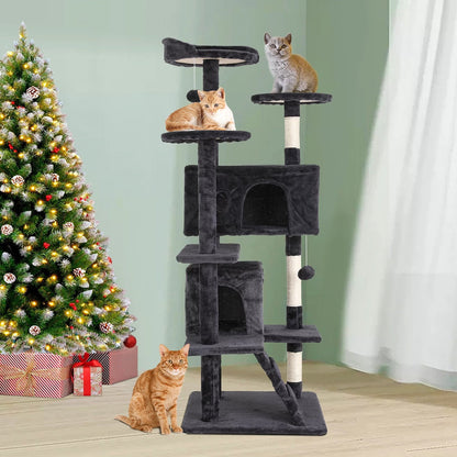 70" Cat Tree Cat Condo Cat Trees and Towers Multi-Level Activity Center Cat Playhouse with Sisal Scratching Posts & Perch for Kittens, Easy to Assemble, Dark Gray