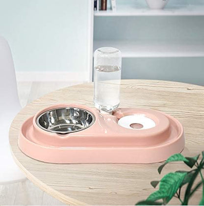 Double Dog Cat Bowls Water and Food Bowl Set，Detachable Stainless Steel Bowl Automatic Water Dispenser Bottle Pet Feeder for Small or Medium Size Dogs Cats Puppy Kitten Rabbit