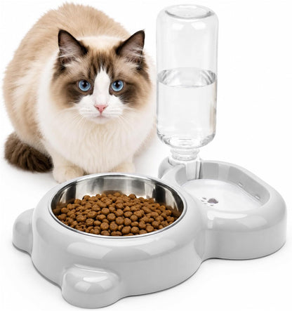 2 in 1 Dog Cat Food and Water Bowl Set with Auto-Water Dispenser, Blue