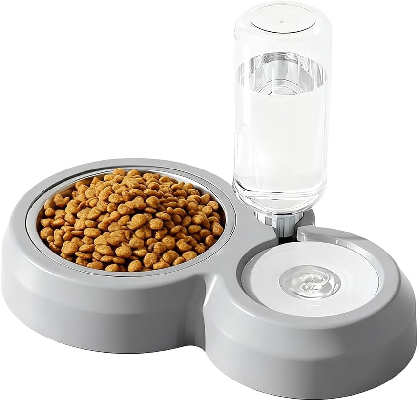 2 in 1 Dog Cat Food and Water Bowl Set with Auto-Water Dispenser, Blue