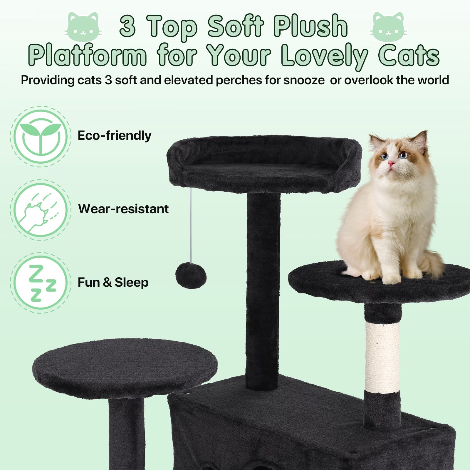 70" Cat Tree Cat Condo Cat Trees and Towers Multi-Level Activity Center Cat Playhouse with Sisal Scratching Posts & Perch for Kittens, Easy to Assemble, Dark Gray