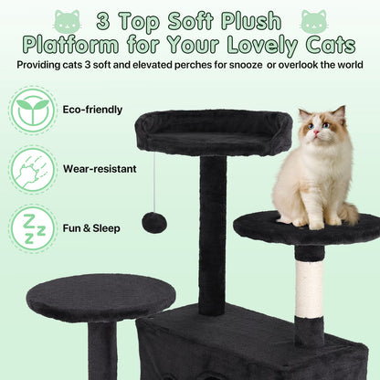 70" Cat Tree Cat Condo Cat Trees and Towers Multi-Level Activity Center Cat Playhouse with Sisal Scratching Posts & Perch for Kittens, Easy to Assemble, Dark Gray