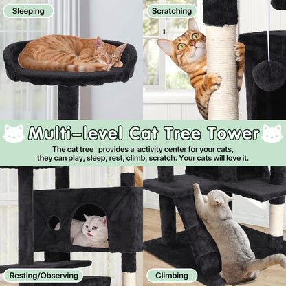 70" Cat Tree Cat Condo Cat Trees and Towers Multi-Level Activity Center Cat Playhouse with Sisal Scratching Posts & Perch for Kittens, Easy to Assemble, Dark Gray