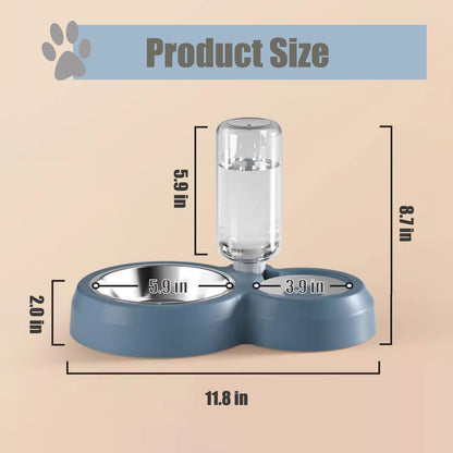2 in 1 Dog Cat Food and Water Bowl Set with Auto-Water Dispenser, Blue