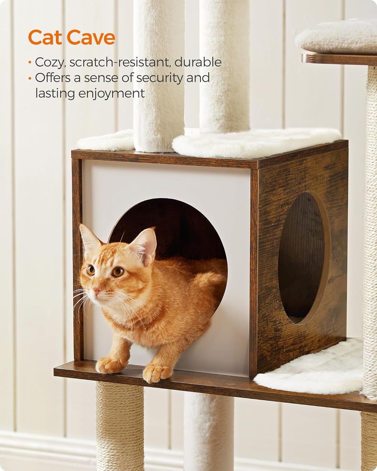 Cat Tree, 64.6-Inch Multi-Level Tower with 5 Scratching Posts