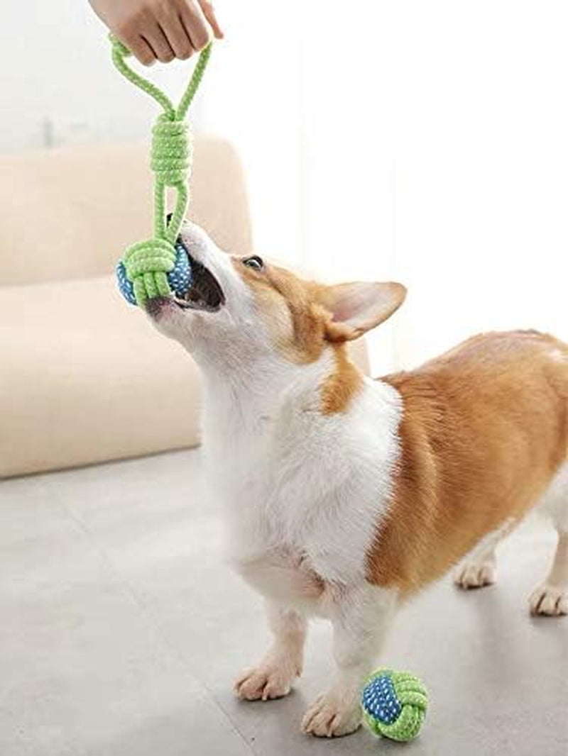 Dog Toy Interactive Chewing Rope Ball Toys Natural Cotton Washable Durable Tug of War for Small Medium Dogs Puppies Training Playing Teeth Cleaning (Drop Ball)