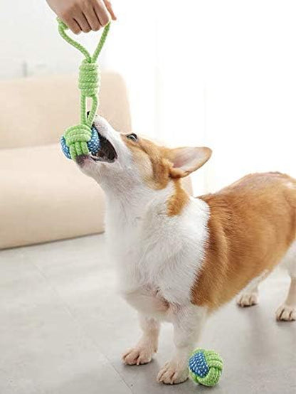 Dog Toy Interactive Chewing Rope Ball Toys Natural Cotton Washable Durable Tug of War for Small Medium Dogs Puppies Training Playing Teeth Cleaning (Drop Ball)