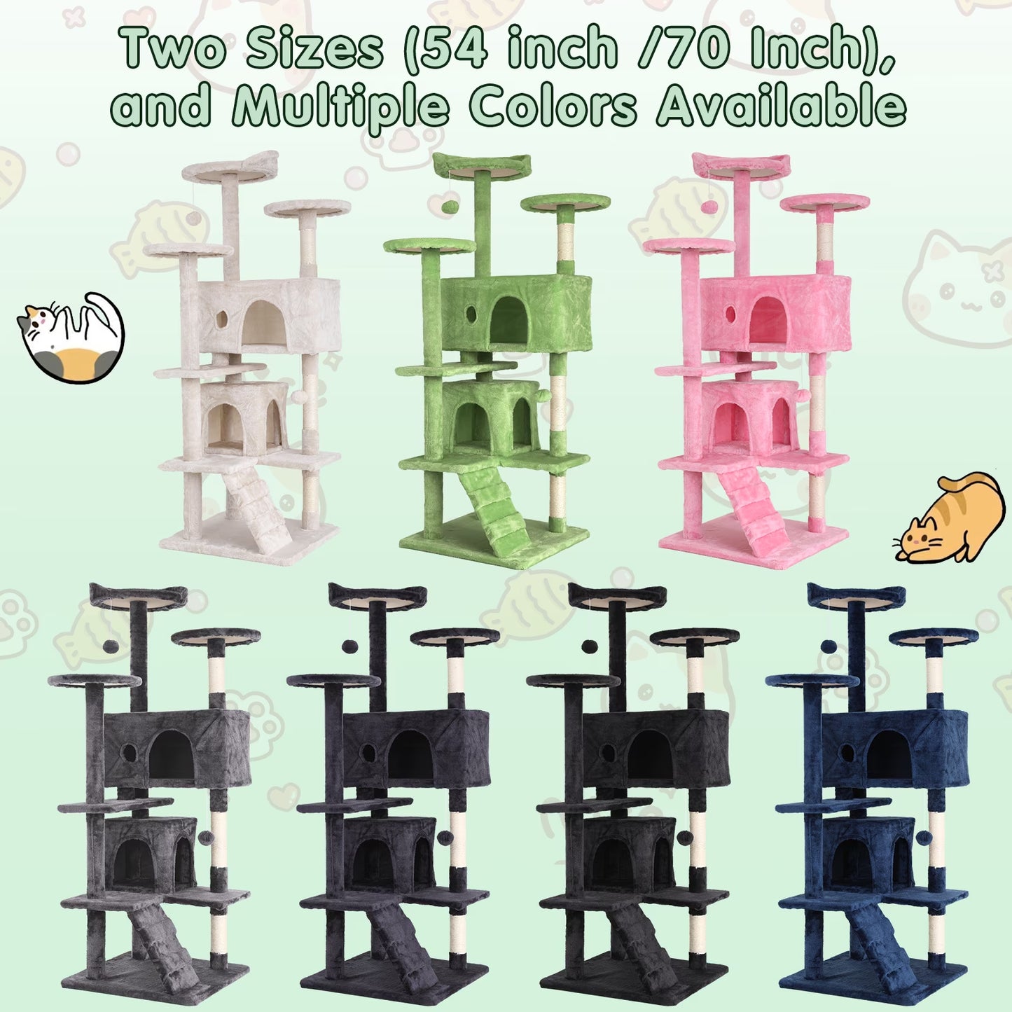 70" Cat Tree Cat Condo Cat Trees and Towers Multi-Level Activity Center Cat Playhouse with Sisal Scratching Posts & Perch for Kittens, Easy to Assemble, Dark Gray