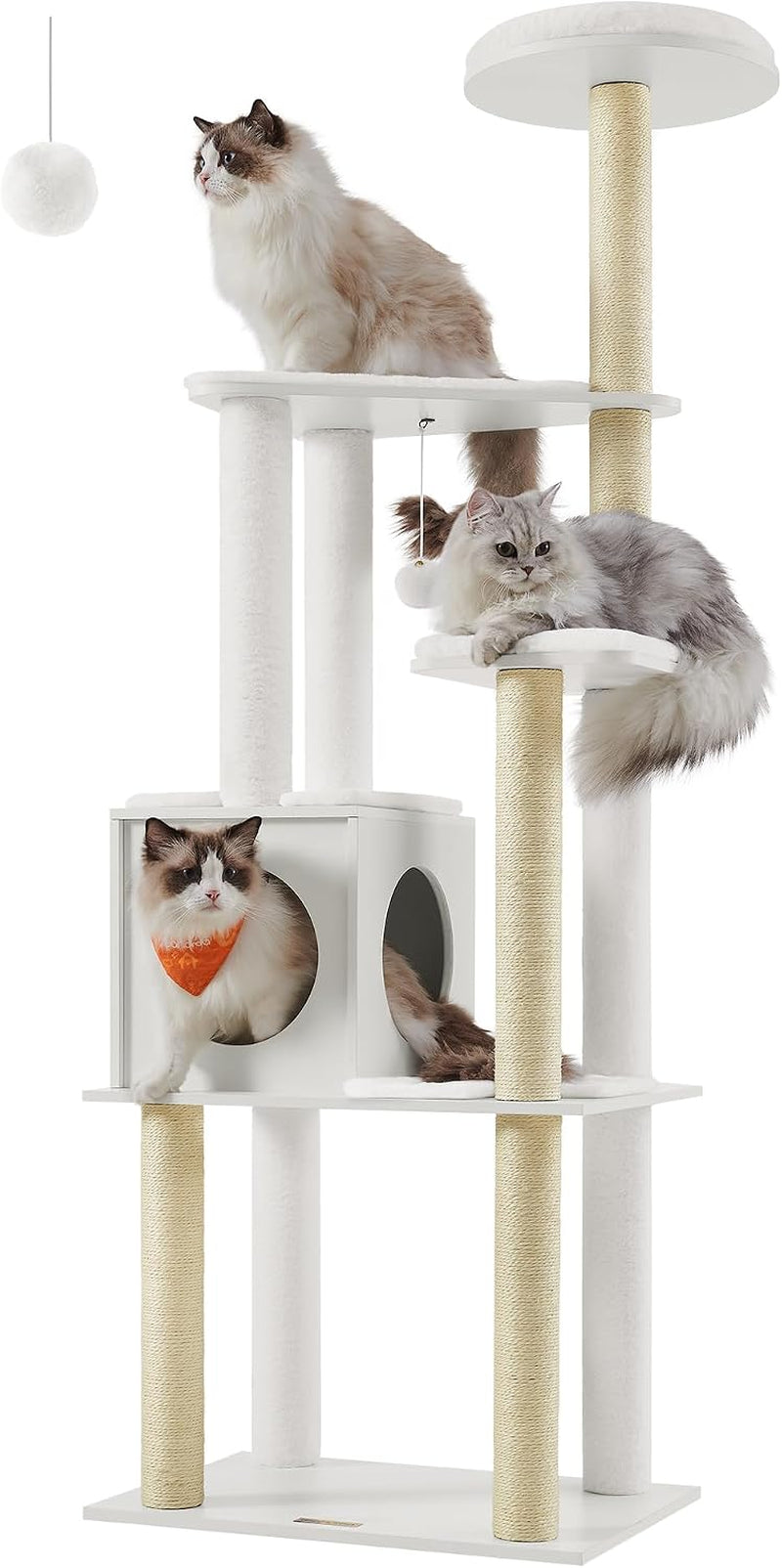 Cat Tree, 64.6-Inch Multi-Level Tower with 5 Scratching Posts