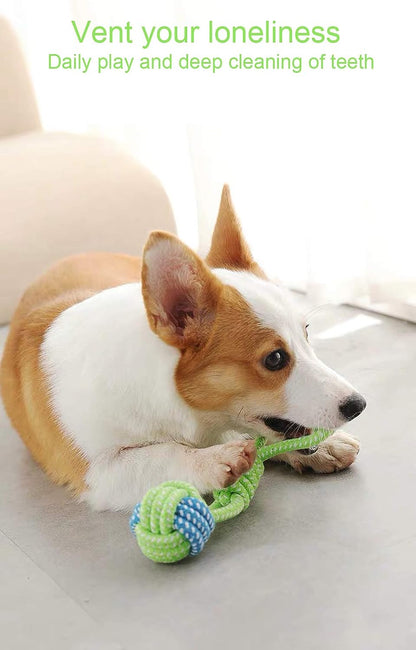 Dog Toy Interactive Chewing Rope Ball Toys Natural Cotton Washable Durable Tug of War for Small Medium Dogs Puppies Training Playing Teeth Cleaning (Drop Ball)