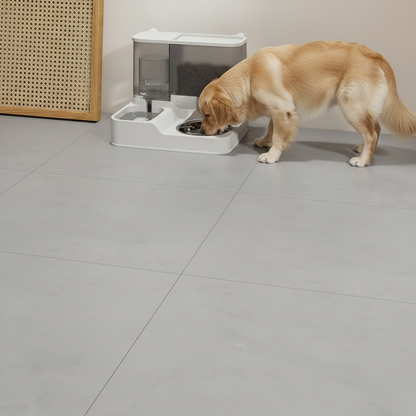 Dog using automatic pet feeder and water dispenser